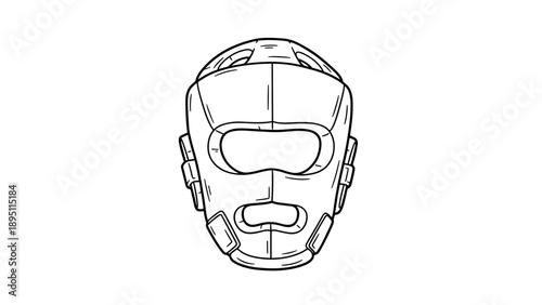 Line art of tactical combat helmet with visor and reinforced padding