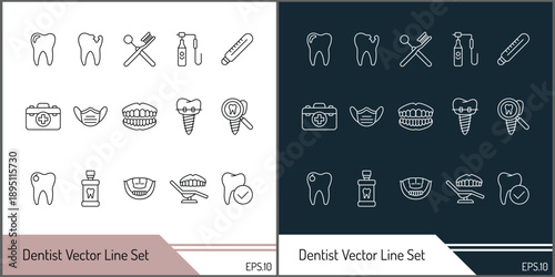 Dental Clinic and Tooth Care Vector Line Set