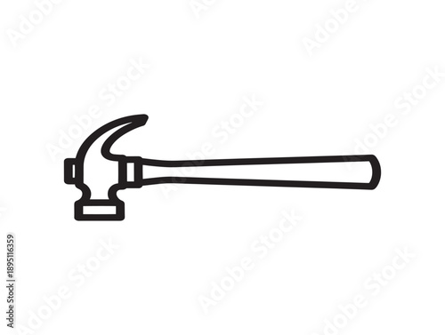 Simple black and white line drawing of a classic claw hammer on a white background