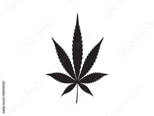 Silhouette of a cannabis leaf against a white background representing marijuana and natural plant life