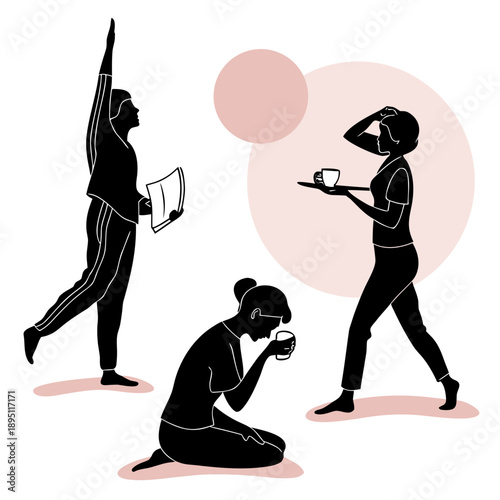 Morning routine with yoga and coffee