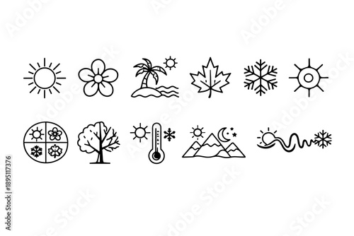 Weather and season line icon set. Climate, nature symbols outline collection