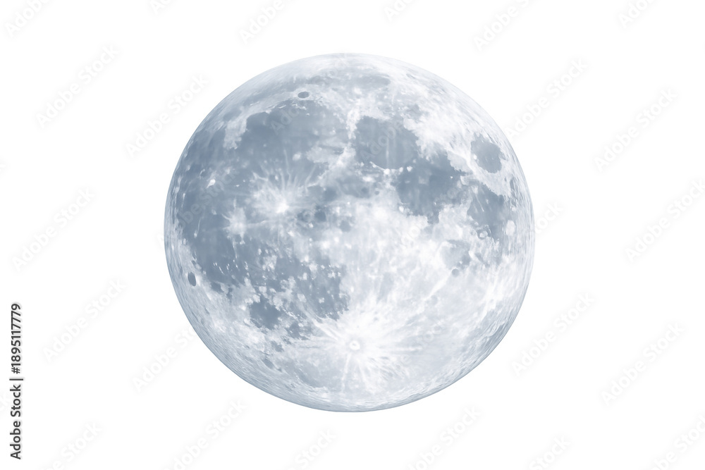 Naklejka premium Full moon displaying its textured surface and craters against a transparent background, representing astronomy, space, and celestial bodies