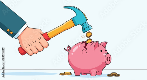 Breaking Piggy Bank Emergency Fund Concept Vector