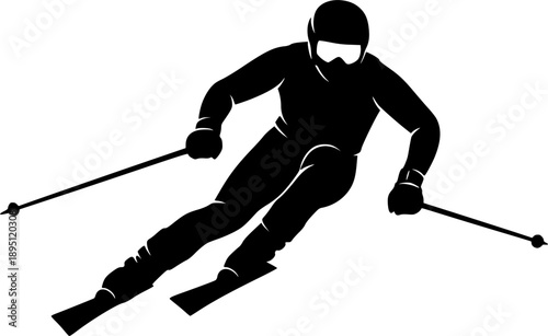 Professional Alpine Skier Silhouette Vector for Winter Games 2026, Downhill Skiing Athlete in Motion Graphic, Winter Sports Competition Illustration Isolated