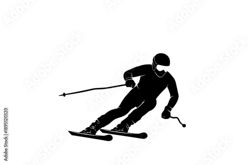 Professional Alpine Skier Silhouette Vector for Winter Games 2026, Downhill Skiing Athlete in Motion Graphic, Winter Sports Competition Illustration Isolated