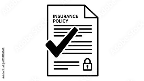Insurance Policy Document with Check Mark and Lock Icon - Business Security Concept