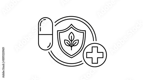 Herbal Medicine Shield Icon: Natural Health Protection, Organic Remedy, Pharmaceutical Care