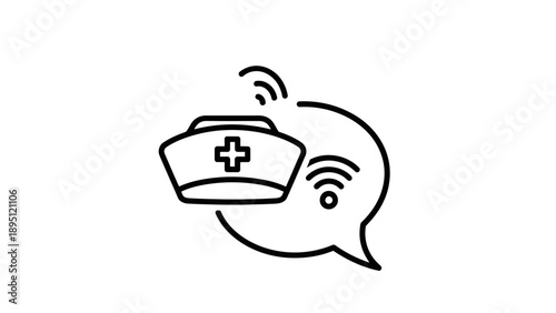 Medical Nurse Hat Icon with Wi-Fi Signal and Chat Bubble, Healthcare Communication Concept