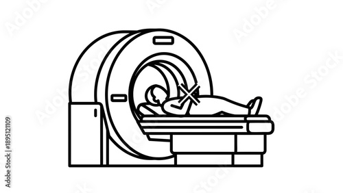 Medical MRI Scan Machine with Patient Lying Down, Iconographic Illustration