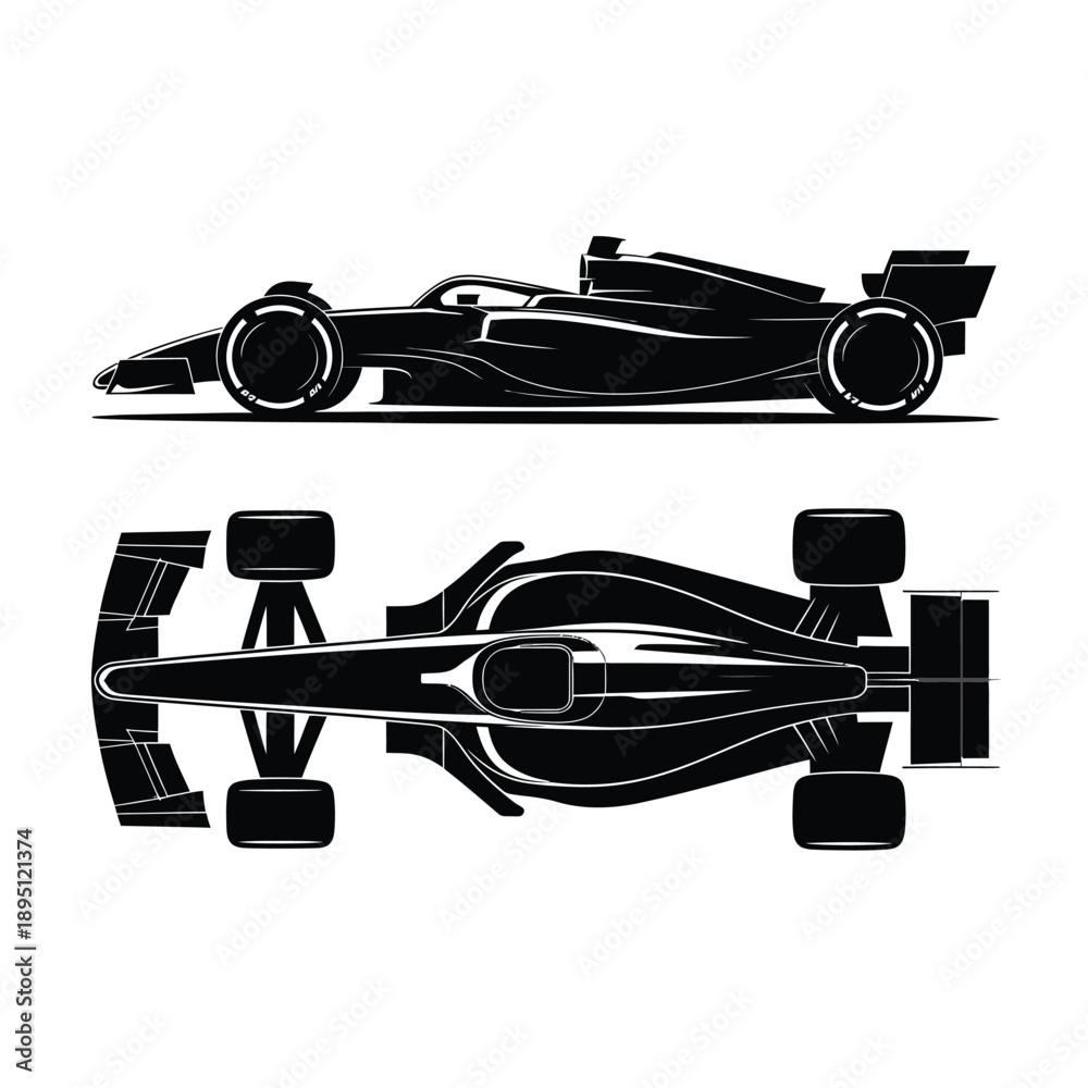 Fototapeta premium Black and white vector illustration of a formula one race car design