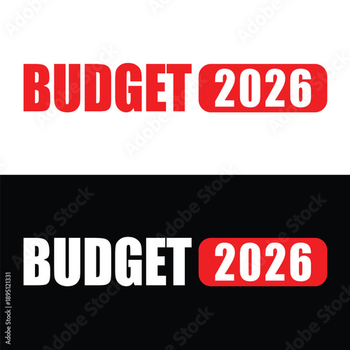 Modern 2026 Budget logo set with upward arrows representing financial growth. High-contrast red, black, and white minimalist design for corporate fiscal planning and economic forecasting concepts.