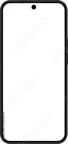 Contemporary mobile smartphone showing a completely blank white screen and small punch hole camera