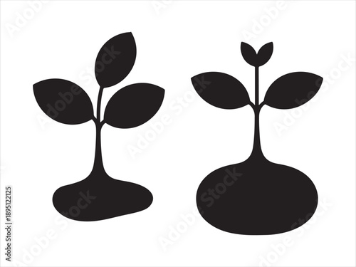 Plant Seedling Growth Silhouette, A minimalist black silhouette icon of a seedling sprouting from a mound of soil, representing growth vector design art