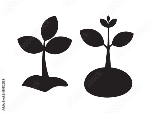 Plant Seedling Growth Silhouette, A minimalist black silhouette icon of a seedling sprouting from a mound of soil, representing growth vector design art