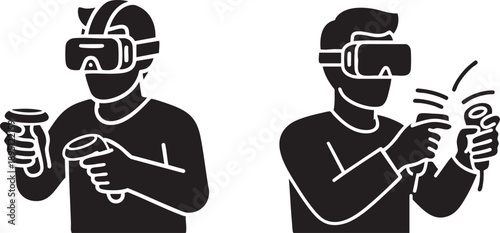 People Wearing VR Headsets and Holding Controllers for Immersive Virtual Reality Gaming Experience