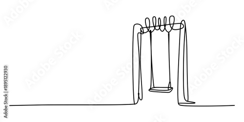Minimalist continuous line drawing of a children's swing set on a white background Vector, illustration