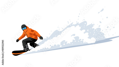 Snowboarder carving downhill in a dynamic flat design adventure