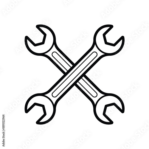 Two crossed wrenches depicted in a simple black and white illustration