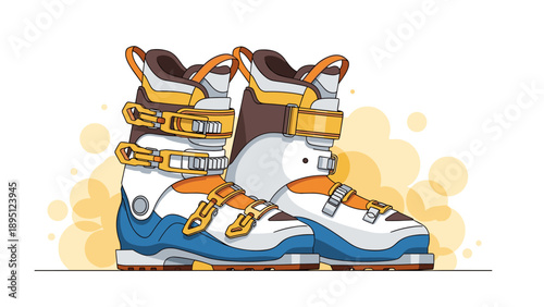 Modern ski boots design featuring buckles and vibrant accents in flat style