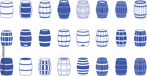 Collection of blue and white barrel wood container