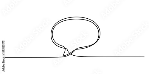Minimalist continuous line art drawing of an empty speech bubble for communication concepts isolated on white background, Vector, illustration