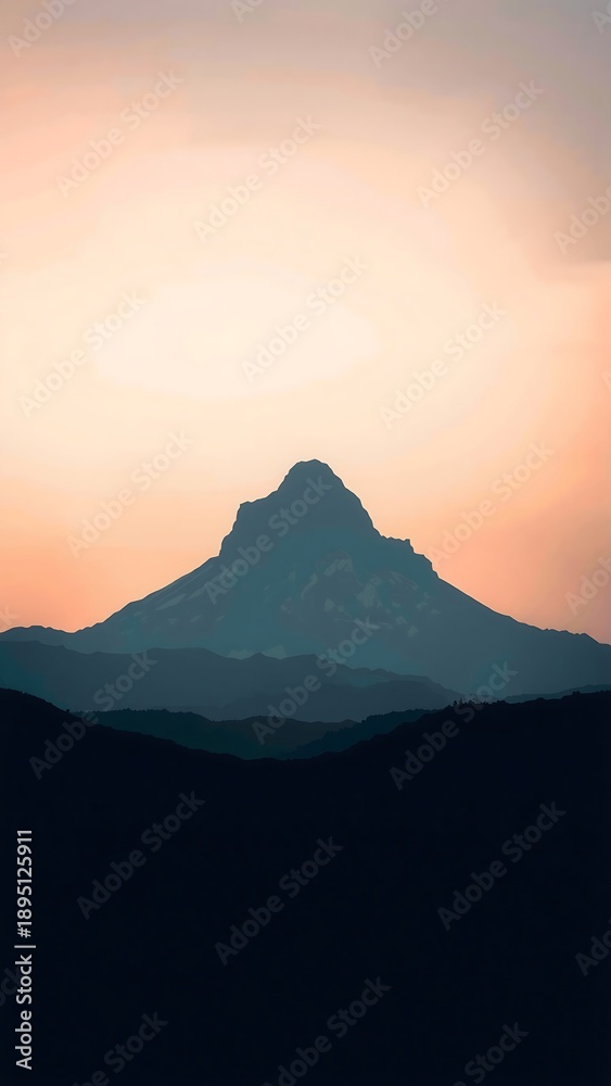 Obraz premium Serene Minimalist Landscape Lone Majestic Mountain Gradient Sky