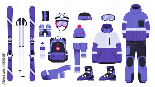 Winter sports gear collection for skiing and snowboarding adventures