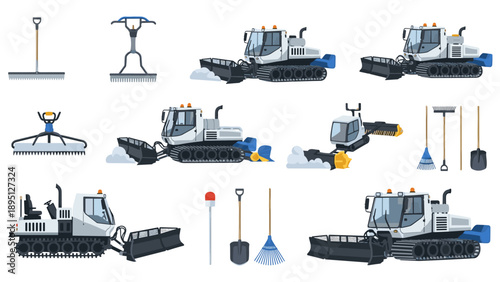 Construction and landscaping machines with tools collection for industrial work