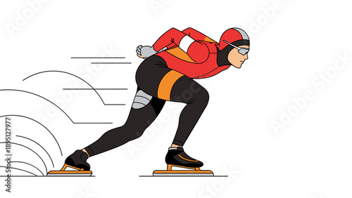 Speed skater in dynamic motion with linear style and minimalist look