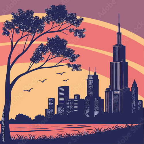 Sunset over cityscape