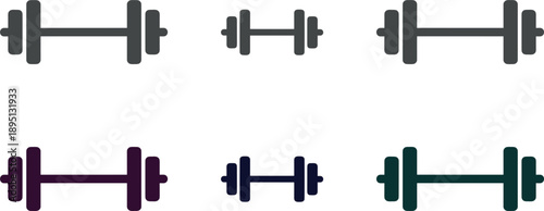 Dumbbell weight icon set in multiple colors showing fitness gym training strength and workout equipment symbols
