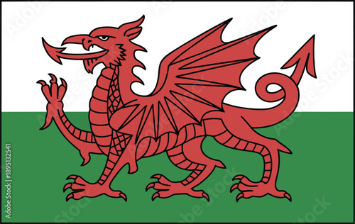 Obraz na płótnie Wales flag with red dragon on green and white background