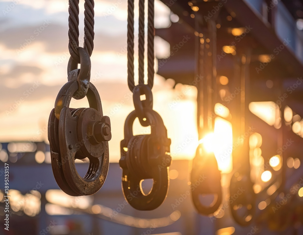 custom made wallpaper toronto digitalHeavy Duty Industrial Pulleys Silhouetted Against Golden Sunset