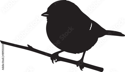 Titmouse on mini branch branch on white background.