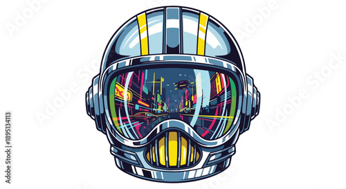 Futuristic Space Helmet with Visor Reflection.