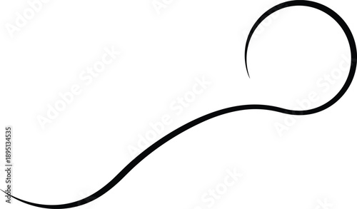 Vector illustration of abstract black line with flowing curve and circular loop on white background