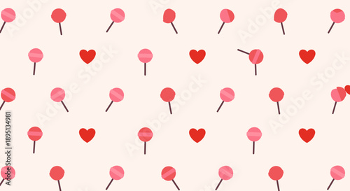 Colorful pattern of hearts and lollipops.