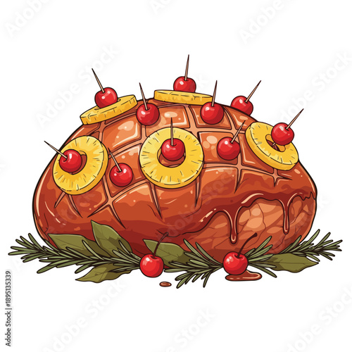 Glazed Ham with Pineapple and Cherries.