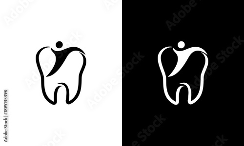 Stylized Tooth Logos in Contrasting Black and White Backgrounds Showcasing Simple Iconic Designs from a Frontal Viewpoint