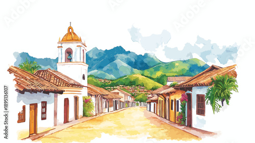 Barichara. Barichara hand drawn watercolor illustration