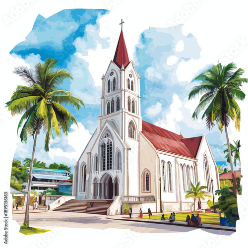 Georgetown ? St. Georges Cathedral. Georgetown ? St. Georges Cathedral hand drawn watercolor illustration