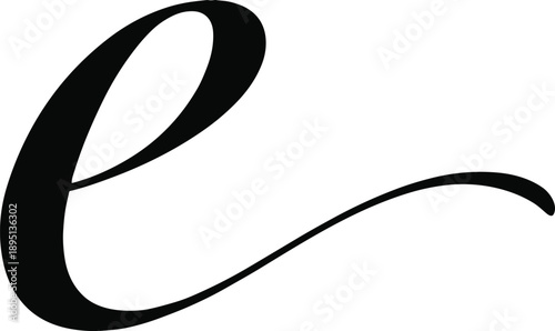 Vector illustration of stylized cursive lowercase letter “e” in black with thick stroke and elegant tail
