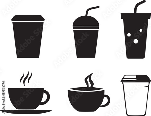 coffee cup icon set and drink bottle.