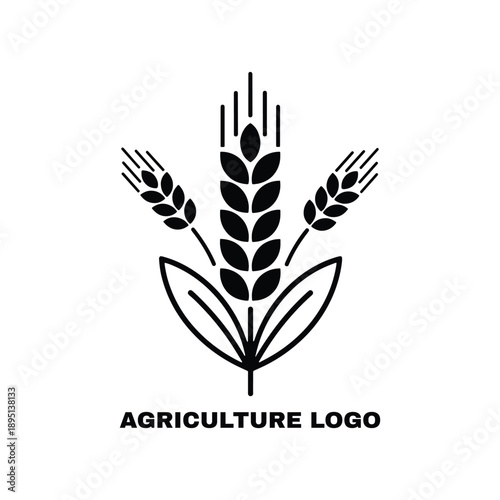 Black and white of three wheat stalks with text A G R I C U L T U R E L O G O agriculture