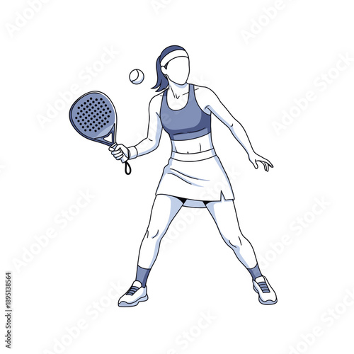 Woman playing padel tennis, active sport, fitness, healthy lifestyle, graphic illustration