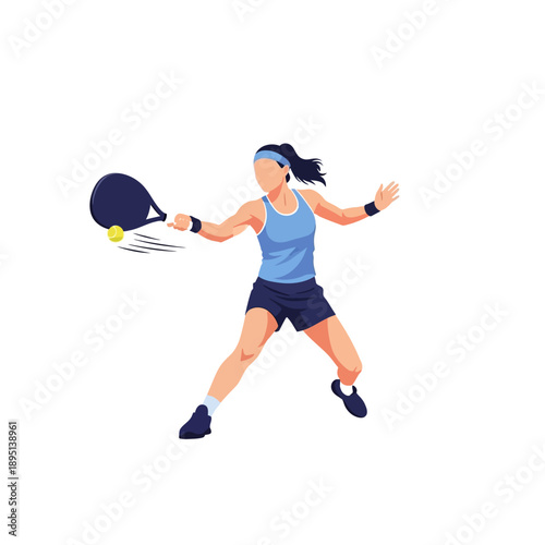 Woman tennis player hitting ball, dynamic action shot, athletic woman playing sport, isolated on white