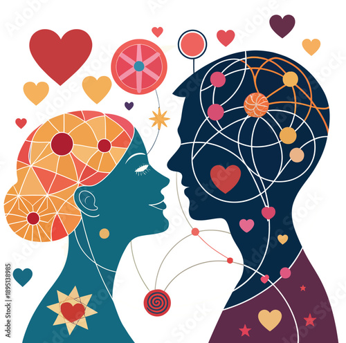 Conceptual illustration of a couple's connection, representing love, mind, and emotional bonds