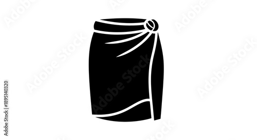 Simple black pencil skirt with wrap design illustration.