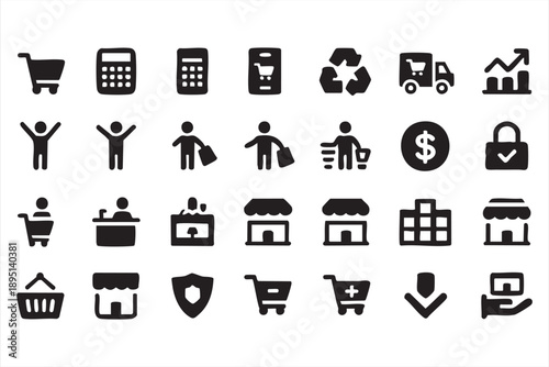 Online Store and Shopping Cart Business Icons